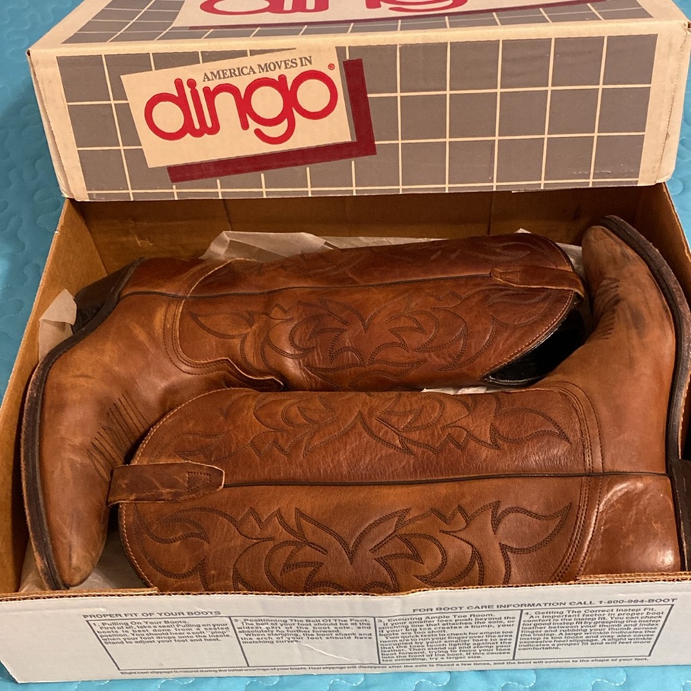 DINGO CHESTNUT TOBACCO SADDLE BROWN VINTAGE WESTERN BOOTS MENS SIZE 8 D REG - Picture 9 of 14